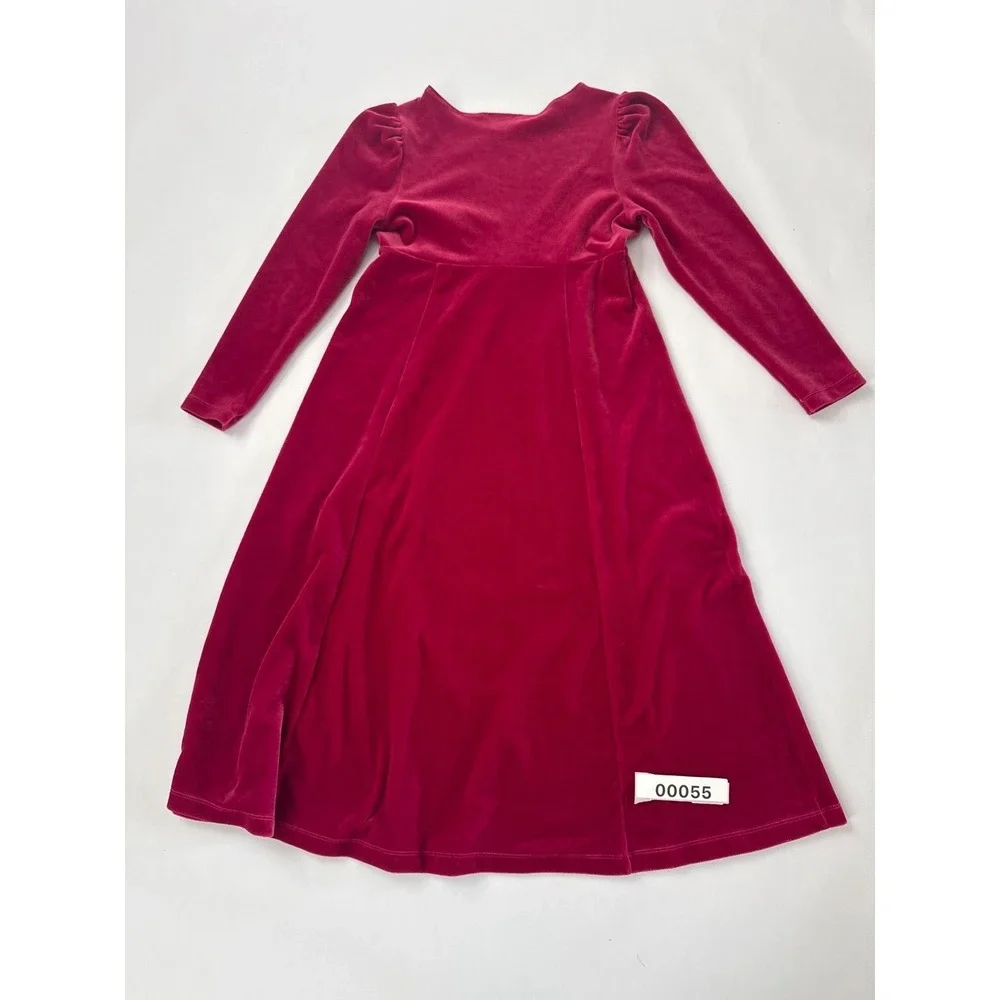 Lands' End Girls Red Velvet Long Sleeve Empire Waist Holiday Dress Size 10
